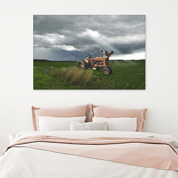 Old Tractor On A Summer Field In A Stormy Weather Canvas Wall Art - Canvas Prints, Prints For Sale, Painting Canvas,Canvas On Sale