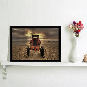 Old Tractor On Beach Canvas Wall Art - Canvas Print, Framed Canvas, Painting Canvas