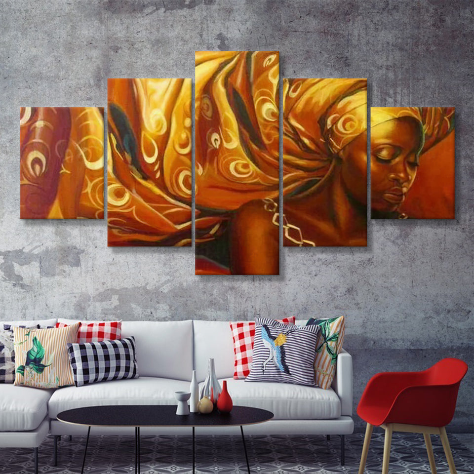 Orisha Oshun Goddess 5 Pieces Canvas Prints Wall Art - Painting Canvas, Multi Panels, Wall Decor