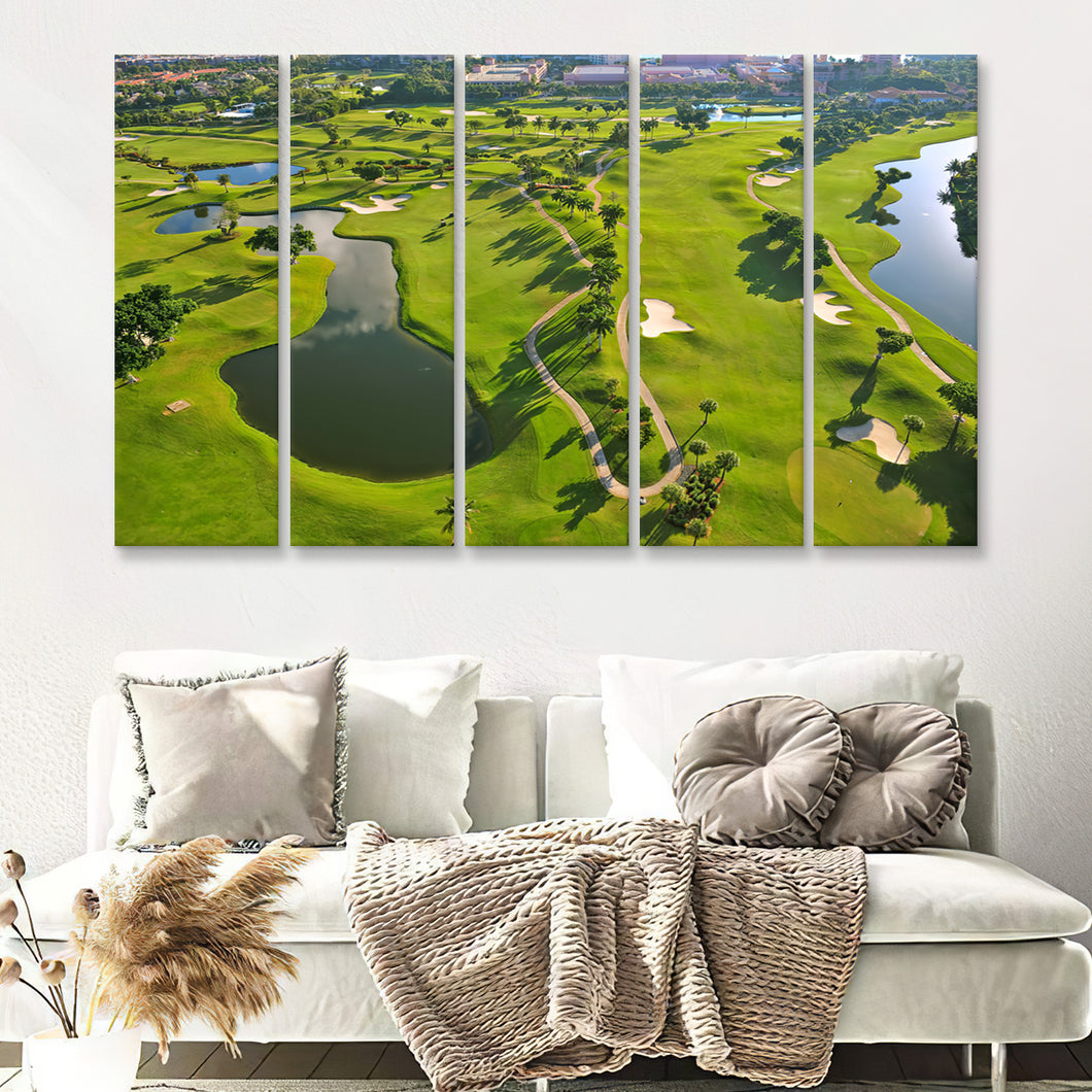 Overhead View Of Florida Golf Course 5 Pieces Canvas Prints Wall Art Decor - Painting Canvas,Multi Panel,Painting Prints,For Sale