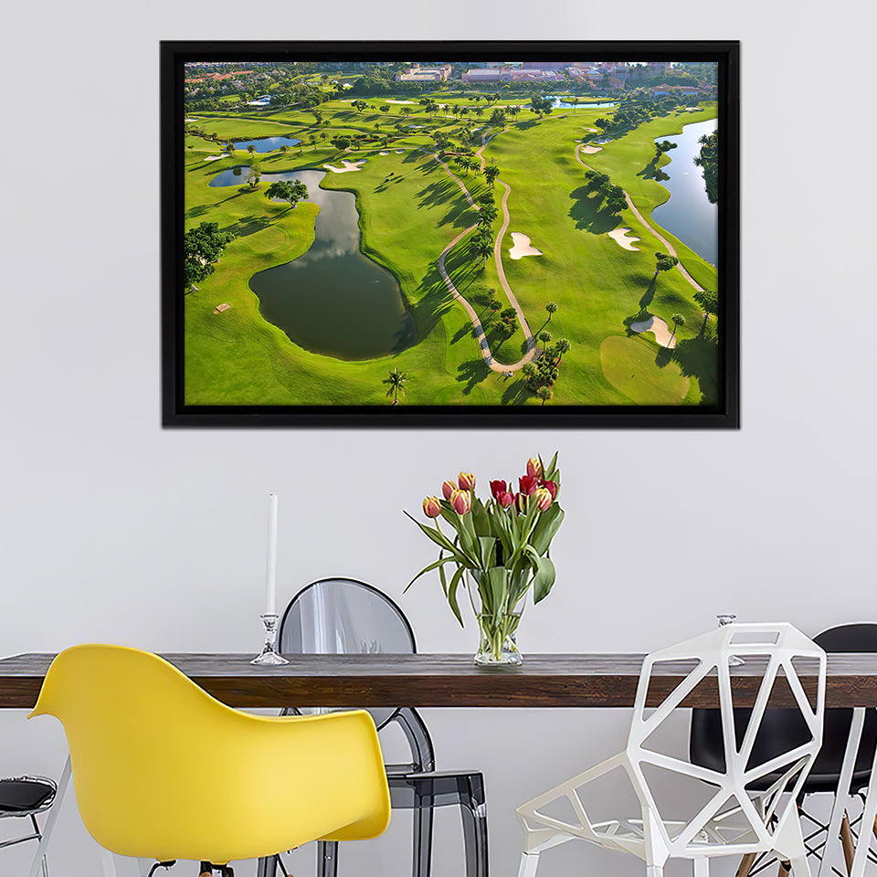 Overhead View Of Florida Golf Course Framed Canvas Prints Wall Art - Painting Prints, Home Wall Decor, Painting Canvas