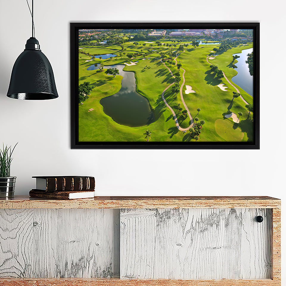 Overhead View Of Florida Golf Course Framed Canvas Prints Wall Art - Painting Prints, Home Wall Decor, Painting Canvas