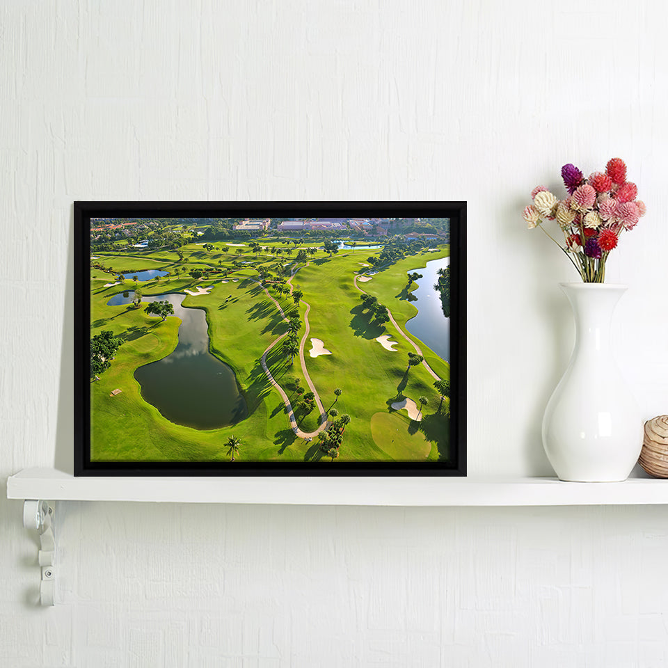 Overhead View Of Florida Golf Course Framed Canvas Prints Wall Art - Painting Prints, Home Wall Decor, Painting Canvas