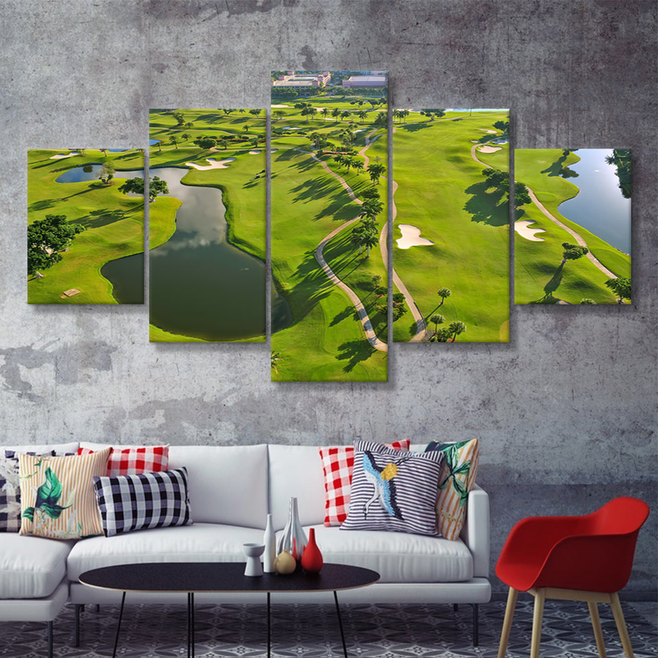 Overhead View Of Florida Golf Course  5 Pieces Canvas Prints Wall Art - Painting Canvas, Multi Panel, Home Wall Decor, For Sale