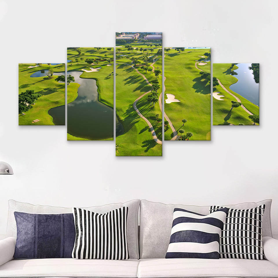 Overhead View Of Florida Golf Course  5 Pieces Canvas Prints Wall Art - Painting Canvas, Multi Panel, Home Wall Decor, For Sale