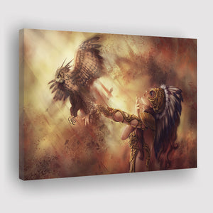 Owl Fantasy Girl Animals Fantasy Art Native Americans Canvas Prints Wall Art - Painting Canvas, Painting Prints, Home Wall Decor, For Sale
