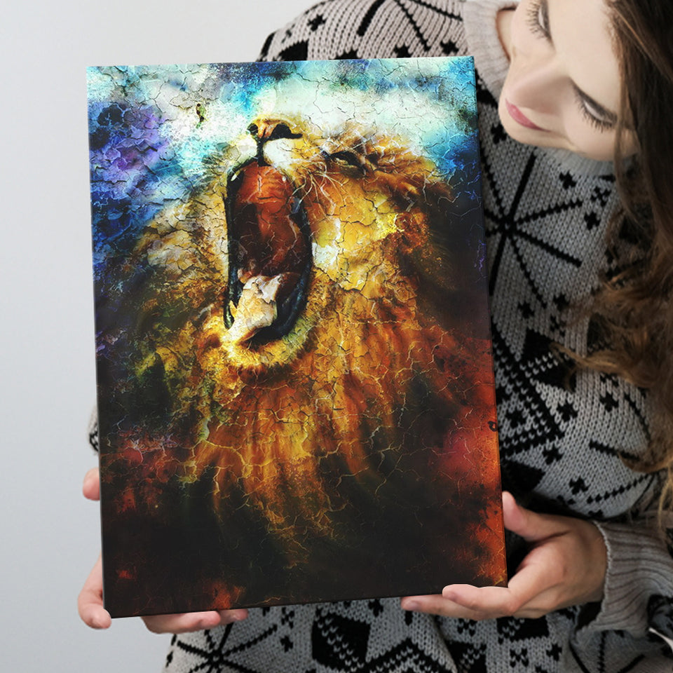 Painting Mighty Roaring Lion Emerging Abstract Canvas Prints Wall Art Home Decor