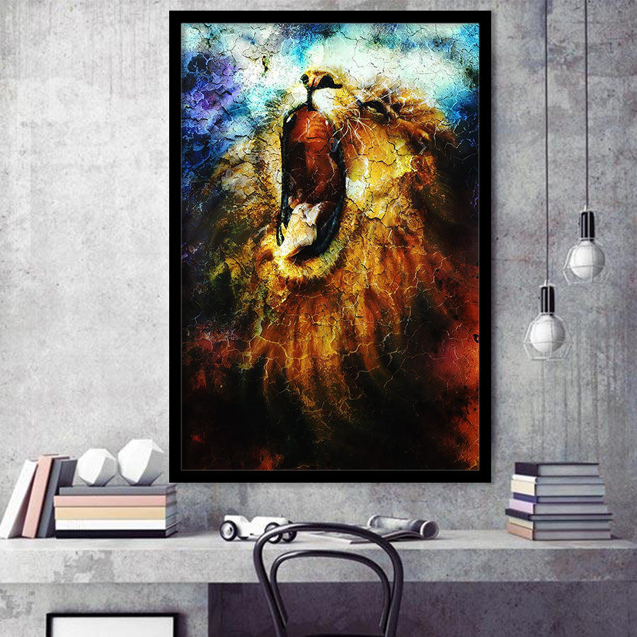 Painting Mighty Roaring Lion Emerging Abstract Framed Art Print Wall Art Decor,Framed Picture