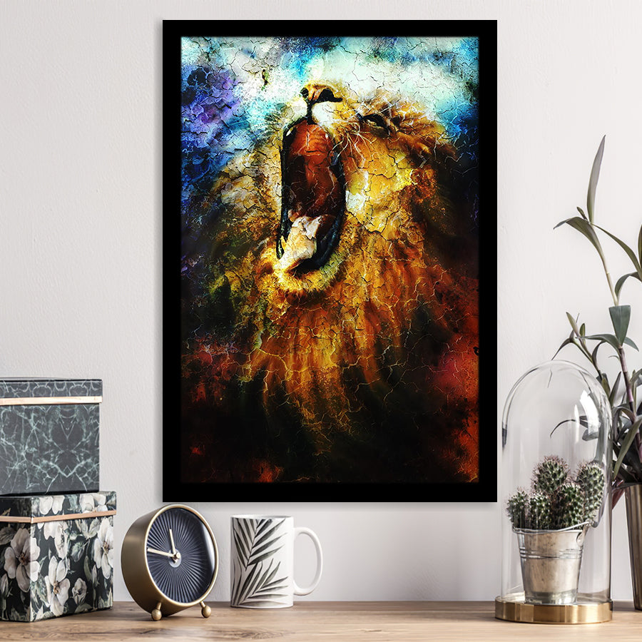Painting Mighty Roaring Lion Emerging Abstract Framed Art Print Wall Art Decor,Framed Picture