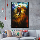 Painting Mighty Roaring Lion Emerging Abstract Framed Art Print Wall Art Decor,Framed Picture