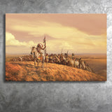 Native Americans Horse Clothing Nature Hills Clouds Spear Feathers Canvas Prints Wall Art - Painting Canvas, Painting Prints, Home Wall Decor