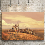 Native Americans Horse Clothing Nature Hills Clouds Spear Feathers Canvas Prints Wall Art - Painting Canvas, Painting Prints, Home Wall Decor