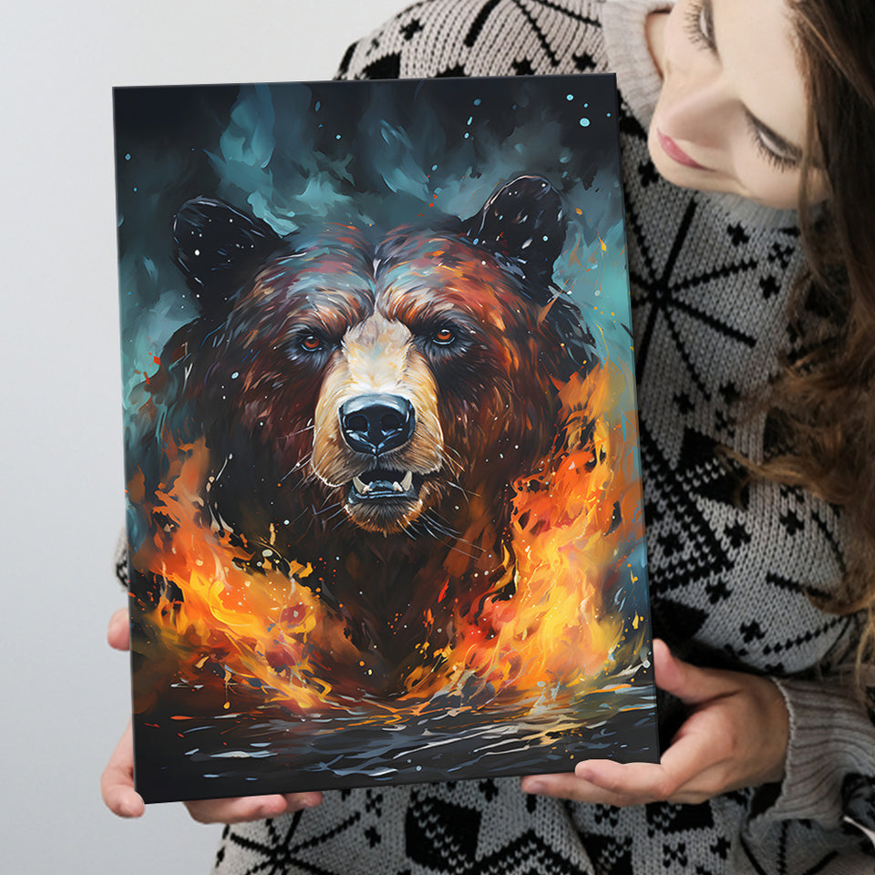 Painting Bear Portrait Canvas Prints Wall Art Home Decor, Painting Canvas, Living Room Wall Decor