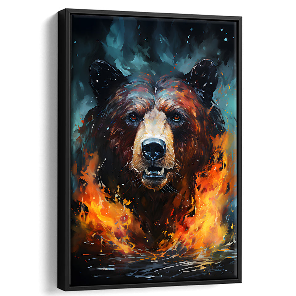 Painting Bear Portrait Framed Canvas Prints Wall Art Home Decor, Painting Canvas, Floating Frame