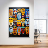 Painting Diffirent Mask Native American Abstract Framed Canvas Prints Wall Art Home Decor, Painting Canvas, Floating Frame