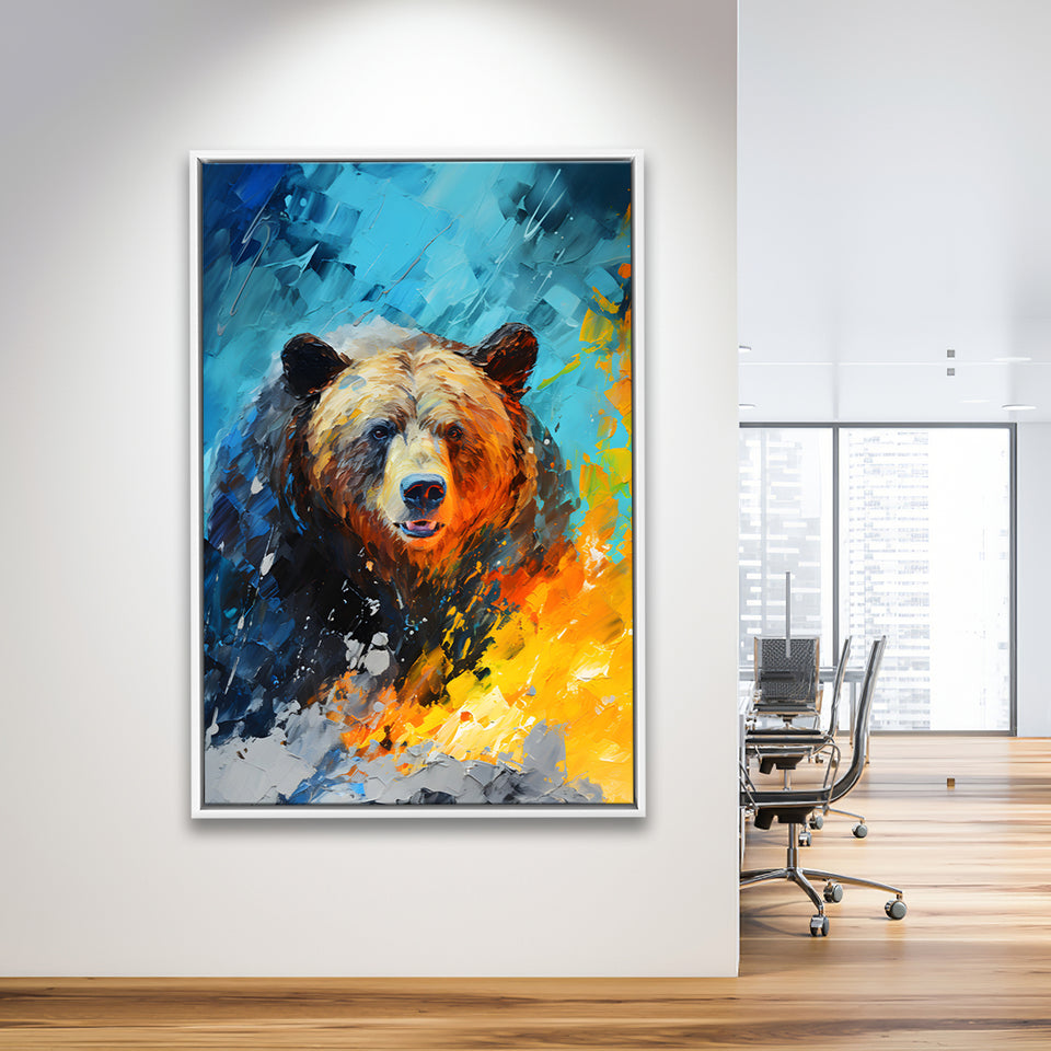 Painting Of Bear Portrait V1 Framed Canvas Prints Wall Art Home Decor, Painting Canvas, Floating Frame