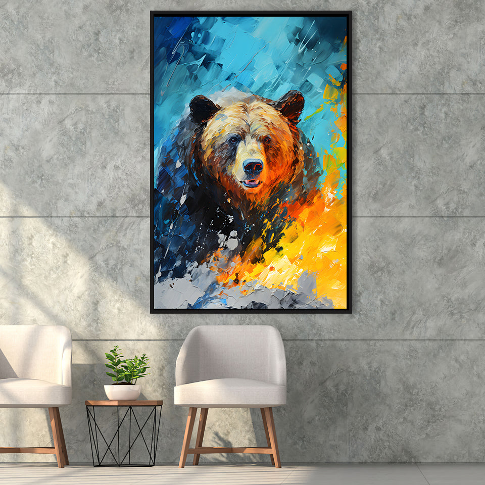 Painting Of Bear Portrait V1 Framed Canvas Prints Wall Art Home Decor, Painting Canvas, Floating Frame