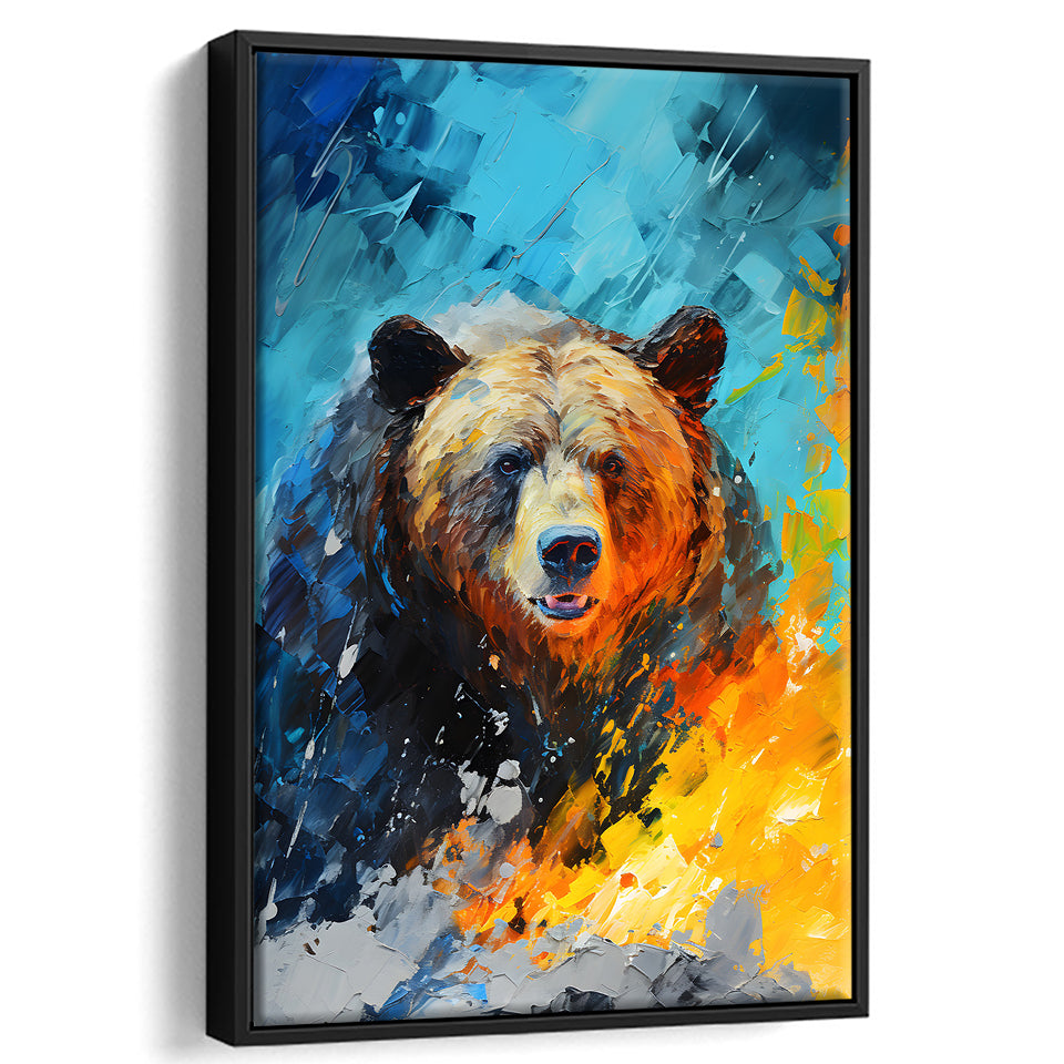 Painting Of Bear Portrait V1 Framed Canvas Prints Wall Art Home Decor, Painting Canvas, Floating Frame