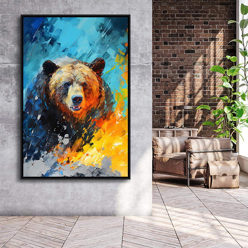 Painting Of Bear Portrait V1 Framed Canvas Prints Wall Art Home Decor, Painting Canvas, Floating Frame