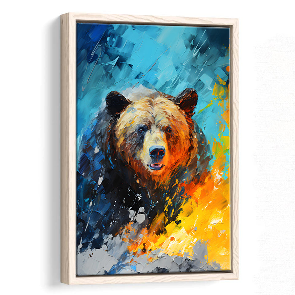 Painting Of Bear Portrait V1 Framed Canvas Prints Wall Art Home Decor, Painting Canvas, Floating Frame