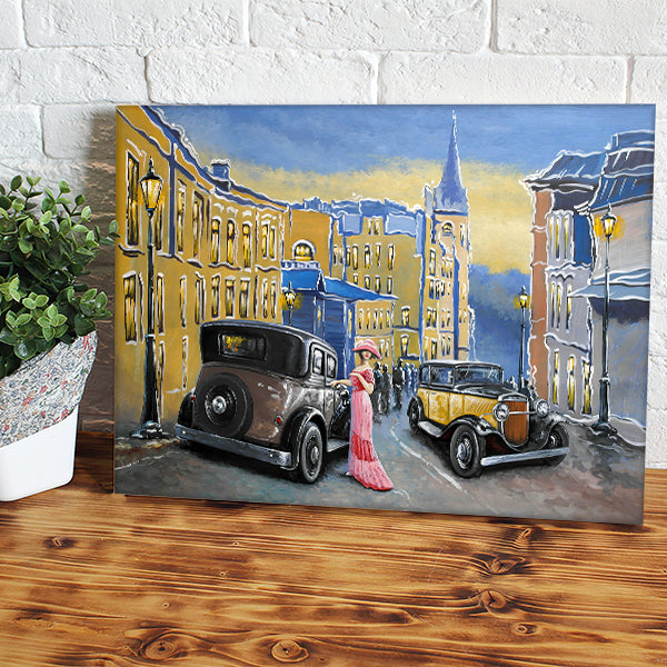 Paintings Landscape Old City Street And Old Auto Car Canvas Wall Art - Canvas Prints, Prints For Sale, Painting Canvas,Canvas On Sale