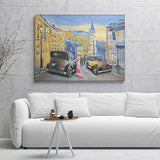 Paintings Landscape Old City Street And Old Auto Car Canvas Wall Art - Canvas Prints, Prints For Sale, Painting Canvas,Canvas On Sale