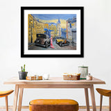 Paintings Landscape Old City Street And Old Auto Car Wall Art Print - Framed Art, Framed Prints, Painting Print