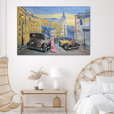 Paintings Landscape Old City Street And Old Auto Car Canvas Wall Art - Canvas Prints, Prints For Sale, Painting Canvas,Canvas On Sale