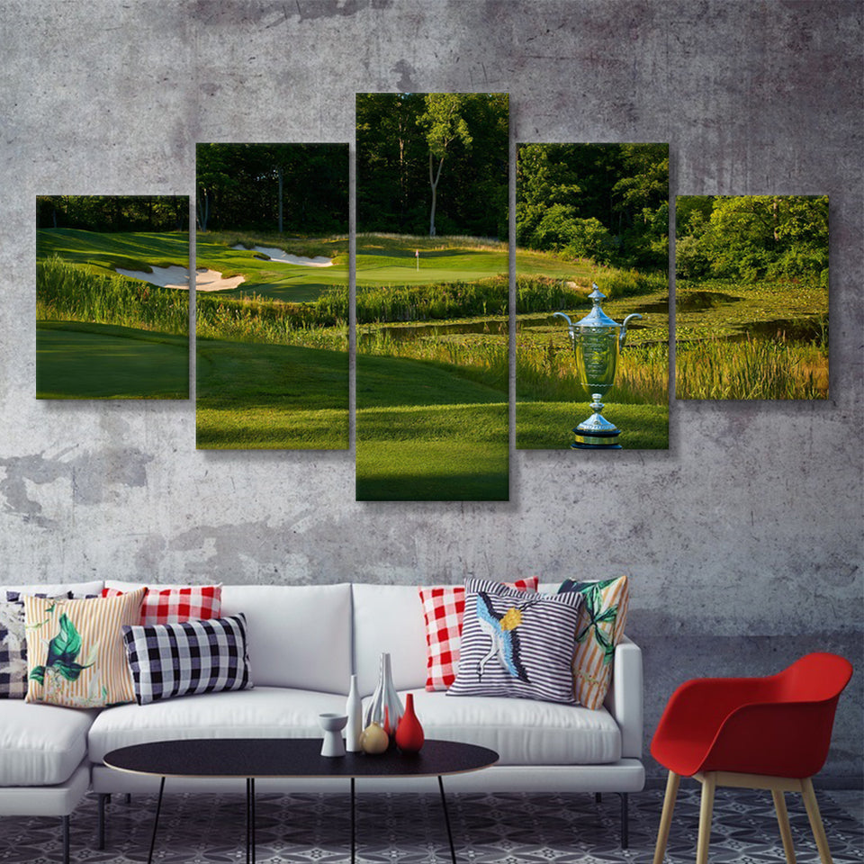 Pga Championship Wanamaker Trophy 5 Pieces Canvas Prints Wall Art - Painting Canvas, Multi Panel