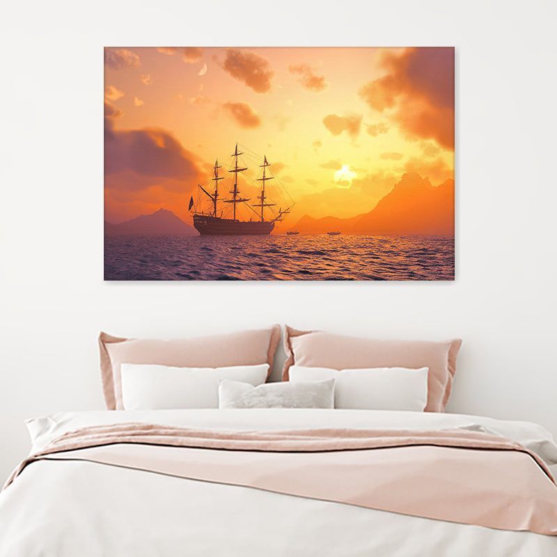 Pirate Ship Background Sunset Canvas Wall Art - Canvas Prints, Prints For Sale, Painting Canvas,Canvas On Sale