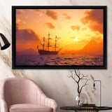 Pirate Ship Background Sunset Framed Canvas Prints Wall Art - Painting Canvas, Home Wall Decor, Prints for Sale,Black Frame