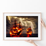 Pirate Ship Battle Fire Storm Is Comming, Poster Art, Poster Print Wall Art Decor