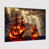 Pirate Ship Battle Fire Storm Is Comming, Poster Art, Poster Print Wall Art Decor
