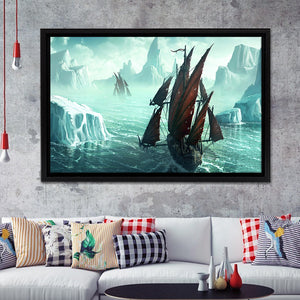 Pirate Ship Ice Art Framed Canvas Prints Wall Art - Painting Canvas, Home Wall Decor, Prints for Sale,Black Frame