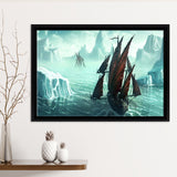 Pirate Ship Ice Art Framed Canvas Prints Wall Art - Painting Canvas, Home Wall Decor, Prints for Sale,Black Frame