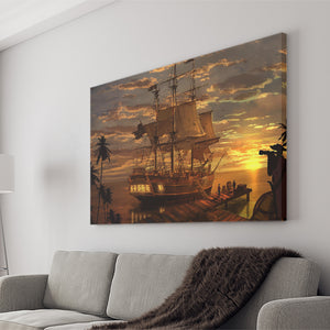 Pirate Ship In Sunset Canvas Wall Art - Canvas Prints, Prints For Sale, Painting Canvas,Canvas On Sale