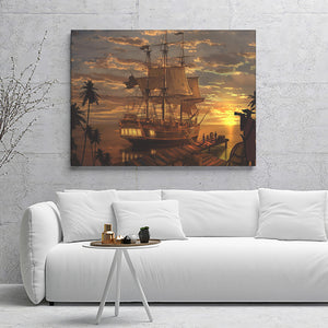 Pirate Ship In Sunset Canvas Wall Art - Canvas Prints, Prints For Sale, Painting Canvas,Canvas On Sale