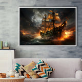 Pirate Ship Running Away Framed Canvas Prints Wall Art Home Decor, Painting Canvas, Floating Frame
