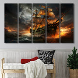 Pirate Ship Running Away 5 Panels B Canvas Prints Wall Art Home Decor, Extra Large Canvas
