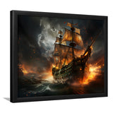 Pirate Ship Running Away Framed Art Prints Wall Decor, Painting Art, Framed Picture