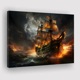 Pirate Ship Running Away Canvas Prints Wall Art Home Decor, Painting Canvas, Living Room Wall Decor