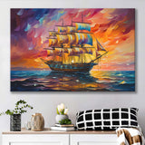 Pirate Ship Sailing In Sunset Oil Painting Canvas Prints Wall Art Home Decor, Painting Canvas, Living Room Wall Decor
