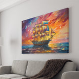Pirate Ship Sailing In Sunset Oil Painting Canvas Prints Wall Art Home Decor, Painting Canvas, Living Room Wall Decor