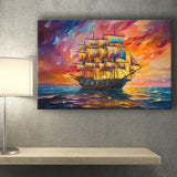 Pirate Ship Sailing In Sunset Oil Painting Canvas Prints Wall Art Home Decor, Painting Canvas, Living Room Wall Decor