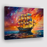 Pirate Ship Sailing In Sunset Oil Painting Canvas Prints Wall Art Home Decor, Painting Canvas, Living Room Wall Decor
