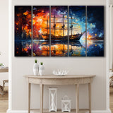 Pirate Ship Sailing Oil Painting 5 Panels B Canvas Prints Wall Art Home Decor, Extra Large Canvas