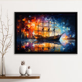 Pirate Ship Sailing Oil Painting Framed Canvas Prints Wall Art Home Decor, Painting Canvas, Floating Frame