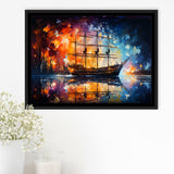Pirate Ship Sailing Oil Painting Framed Canvas Prints Wall Art Home Decor, Painting Canvas, Floating Frame