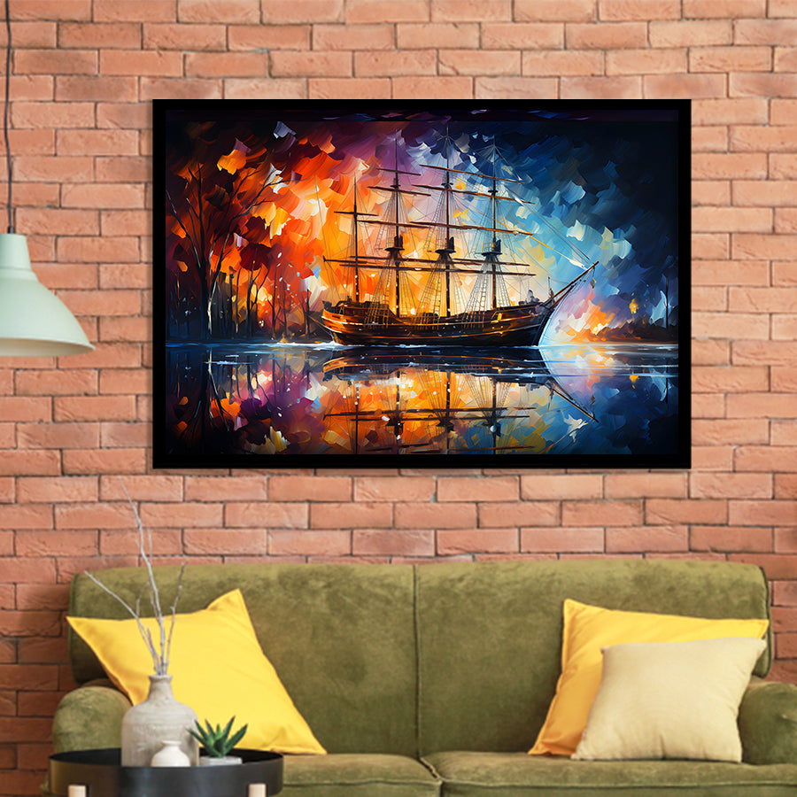 Pirate Ship Sailing Oil Painting Framed Art Prints Wall Decor, Painting Art, Framed Picture