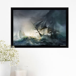 Pirate Ship Storm Art 2 Framed Canvas Prints Wall Art - Painting Canvas, Home Wall Decor, Prints for Sale,Black Frame